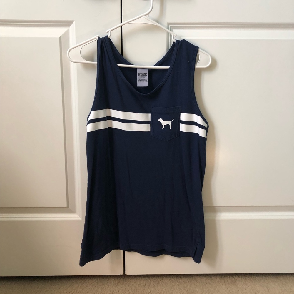 PINK Navy and White Tank Top